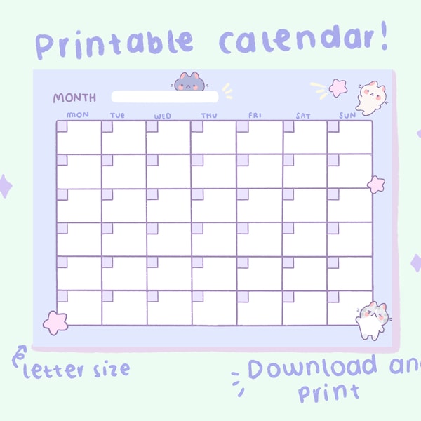 Open Monthly Calendar | Cute stationery | Instant Download