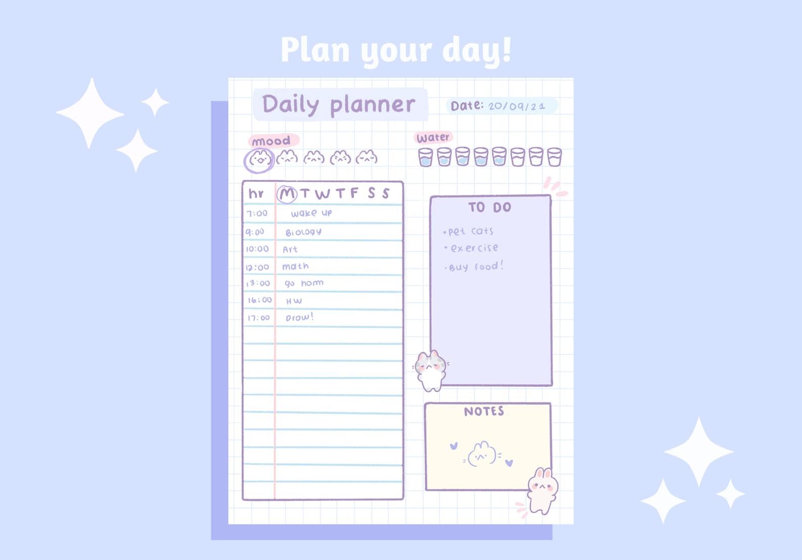 Cute Daily Planner Printable Stationery Instant Download Etsy