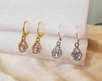 Dainty Crystal Huggie Earrings in Gold and Silver