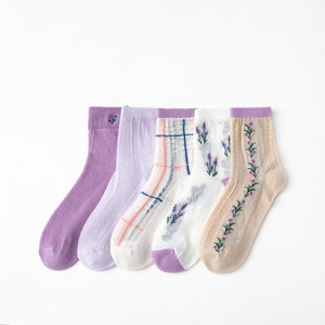 Cute Loose Knit Socks | Lavender socks | Plaid socks | Women crew socks | Breathable Thin Socks | Ballet flats | Summer socks | Mesh socks
