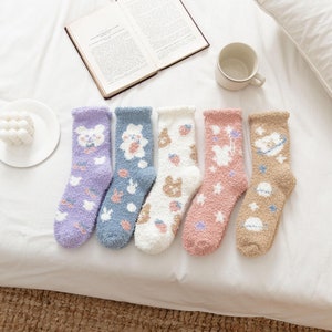 Fuzzy Bunny Socks | Women winter socks | Cute animal fluffy socks | Warm and soft socks | Indoors winter socks | Thick layered socks