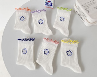 Embroidery Flower Crew Sock | Cute Sock | Ruffle Socks | Soft Socks | Women Socks | Cotton Breathable Socks | Sneaker Socks | Dressed up