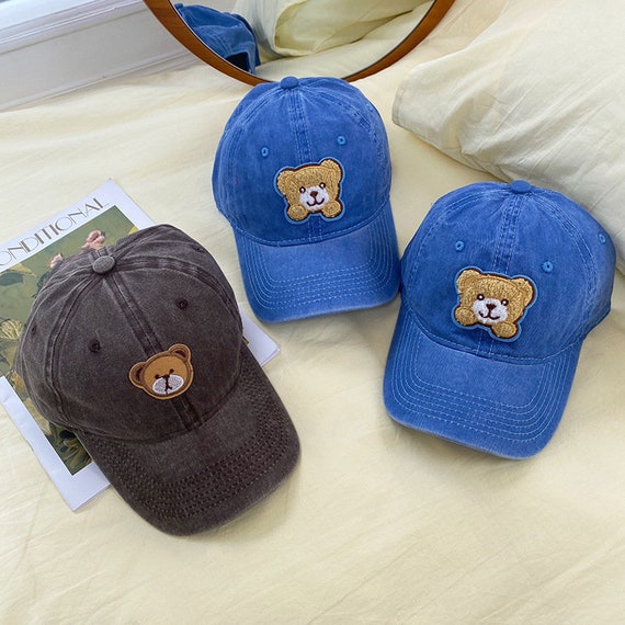 Bear Baseball Cap Denim Washed Cap Blue 