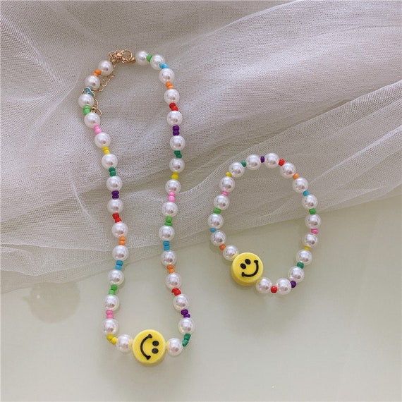 Amazon.com: Multicolored Seed Bead Necklace - Personalized Silver Initial, Smiley  Face, Heart - Best Friend Sister Girl Teen Gift - DII : Handmade Products