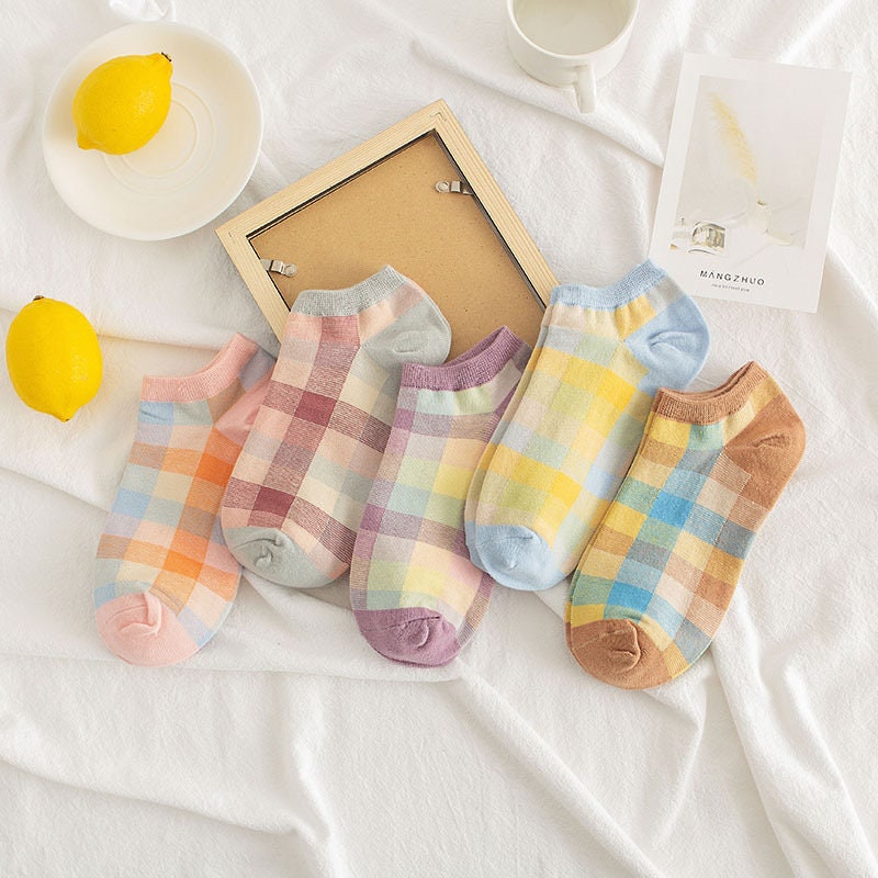 Male Striped Candy Colorful Summer Pastel,Vintage Plaid Pattern,socks women low cut no show