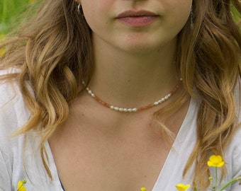 sunstone pearl necklace | sunstone gemstone necklace