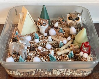 Woodland Animal Sensory Bin for Kids, Kids Gift, Forest Animals, Spring Kit, Montessori, Small World Play, Winter, Deer, PreK, School-Age