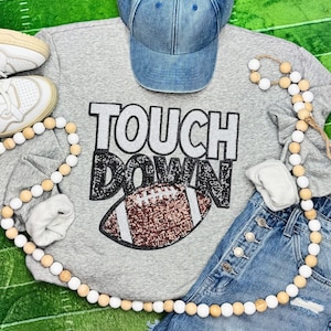 Touchdown Sequin Chenille Patch Shirt, School Spirit Shirt, Football Game Logo Sweatshirt, Chenille Patch Sweatshirt, Football Shirt