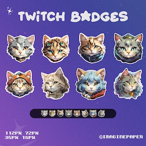 8 Accecory Cats Sub Badges, Twitch Streamer Assets, Anime Style, Animal, Kawaii, Emotes, Emojis, Kitten, Kitty, Instant Download PNG Files!