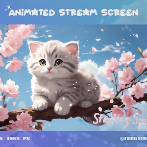 4x Animated Neko Lofi Stream Screen, Ghibli Vibes, Watercolor, Sakura Tree Nature,(Starting Soon,Be Right Back,Thanks for Watching,Offline)