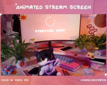 4x Animated Neko Lofi Stream Screen,Ghibli Vibes,Watercolor, Aestethic Comfy  Room,(Starting Soon,Be Right Back,Thanks for Watching,Offline)