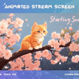 4x Animated Neko Lofi Stream Screen, Ghibli Vibes, Watercolor, Sakura Tree Nature,(Starting Soon,Be Right Back,Thanks for Watching,Offline)