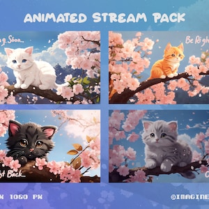 Animated Neko Pack Stream Screen, Adorable Cat, Watercolor, 8bit stream overlay,(Starting Soon,Be Right Back,Thanks for Watching,Offline)