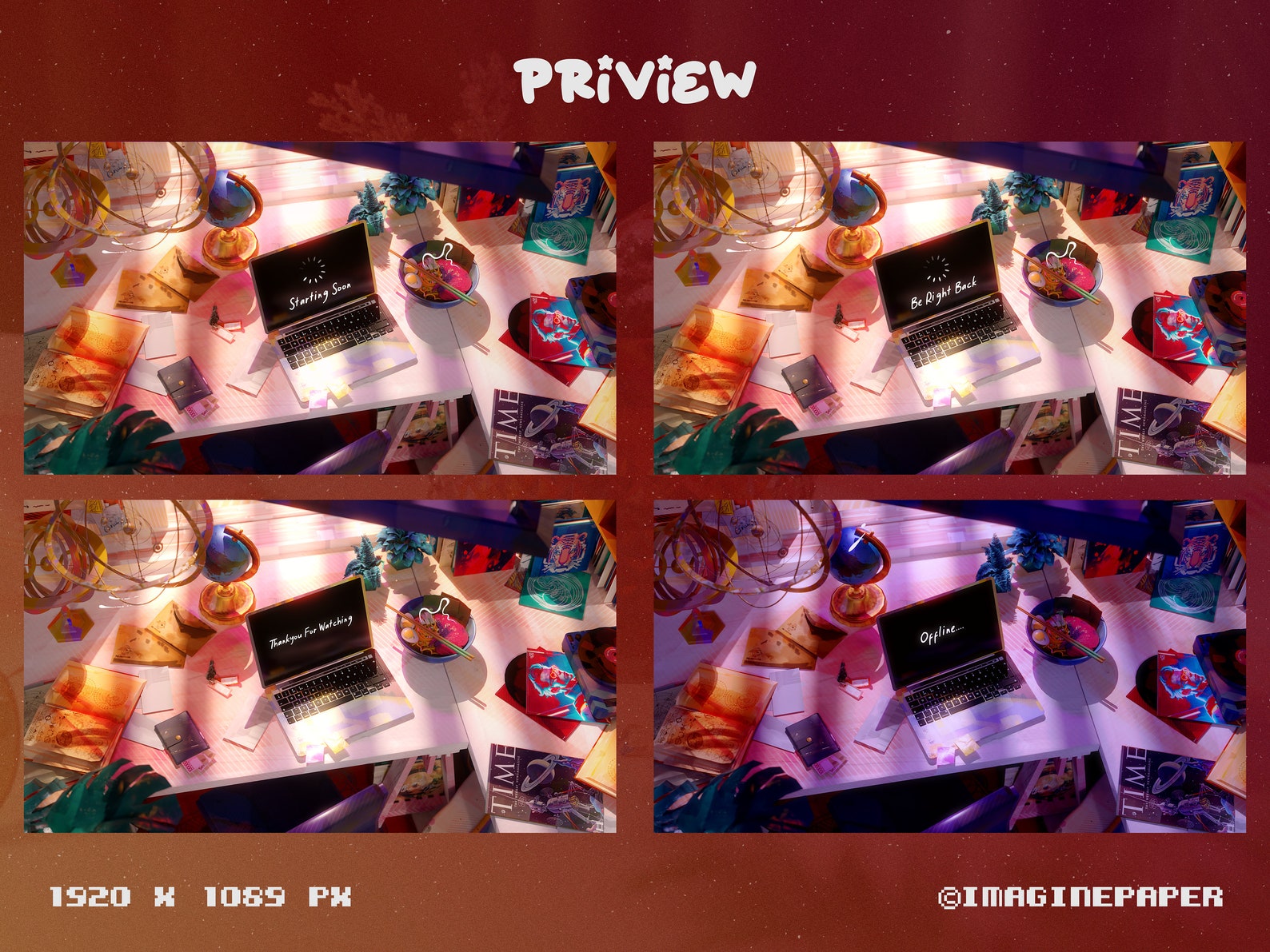 4x Animated Lofi Stream Screen 3D Stylized , Retro Desk, Aesthetic ...