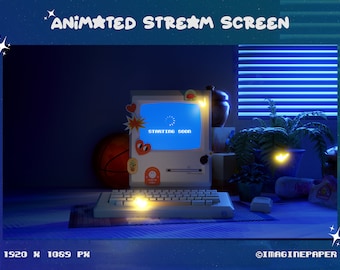 4x Animated Lofi Stream Screen 3D Stylized , Retro desk, Aesthetic Study, Chill Screen, Twitch stream screen, Cozy Ambience, Blue & Yellow