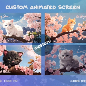 Custom Animated Neko Cat Lofi Stream Screen, Watercolor, Sakura Tree Nature,(Starting Soon,Be Right Back,Thanks for Watching,Offline)
