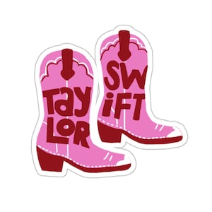 Różowa naklejka na buty kowbojki Taylor Swift | Estetyka Swiftie | Uroczy wzór w stylu western pop na butelkę na laptopa zdjęcie 1