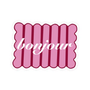 Pink Parisian 'Bonjour' Vinyl Sticker: Trendy Scalloped Edge