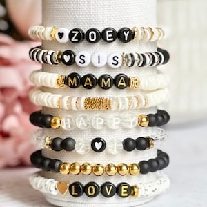 Black and White Classic Stretch Stacking beaded bracelets | Graduation Gift | Bridal Gift