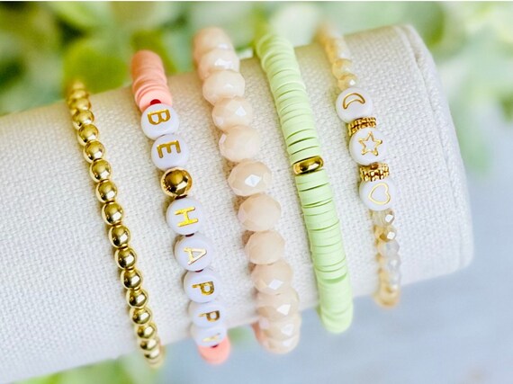 Summer Green Bracelets  Clay beads, Bracelets handmade beaded, Clay  bracelet