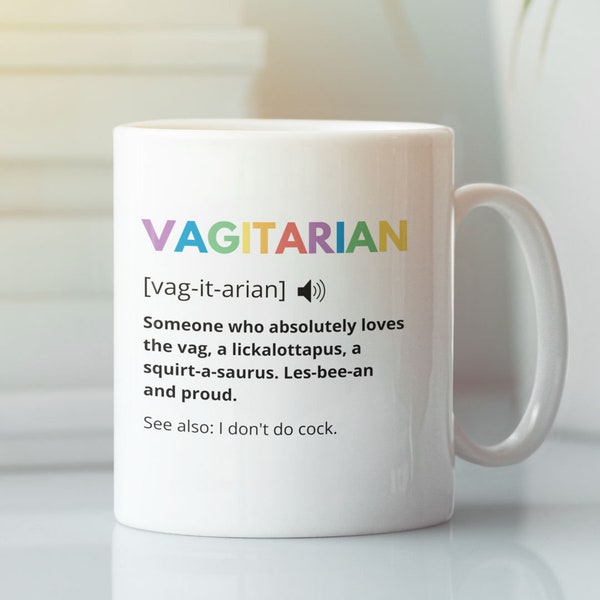 Funny Rude Lesbian Gift Coffee Mug - Vagitarian - Tasses à café uniques pour femmes - Cadeaux lesbiens - Cadeaux de Noël LGBT