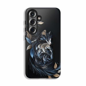 Samsung ケース - Samsung Galaxy S25 S24 S23 S22 S21用 ブラックキャットペーパーキルティングスタイルタフケース