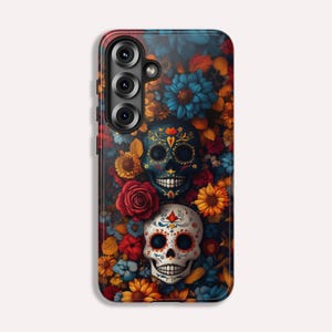 Day of The Dead Phone Flower Phone Case, Sugar Skull - Tough Case for Samsung Galaxy S25 S24 S23 S22 S21