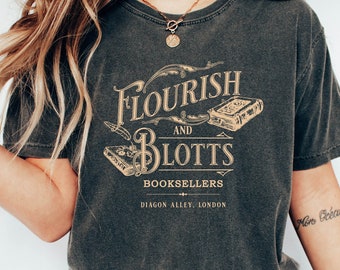 Flourish Blotts Comfort Color Shirt, Bookish Shirt, HP Fan, Potter Shirt Wizard Book Magic Wizard Vintage tee Witchcraft School Gift For Her