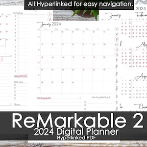 ReMarkable 2 Template 2024 Planner Hyperlinked journal PDF Instant digital Download