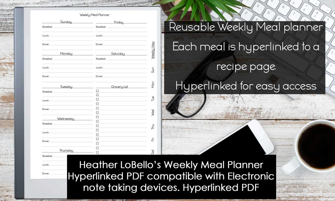 Program Note Heather's Heather Lobello's Markable Template Weekly Meal Planner Hyperlinked PDF ...