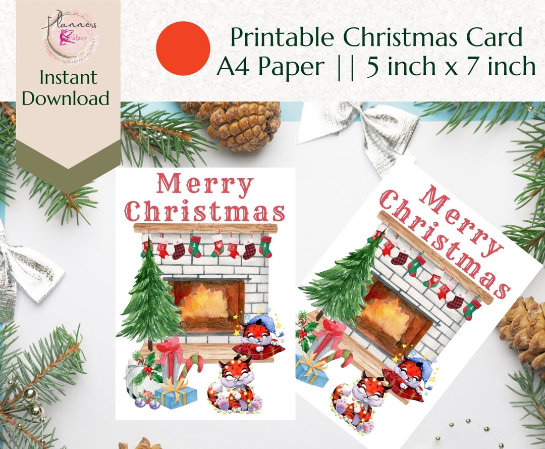 Funny Cat Christmas Card: Modern Tree Holiday Greeting (PDF) - Etsy