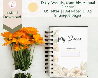 Planner Weekly And Monthly And Daily PDF Printable. Organize Yearly Customized To Do List. With Vision Board Kit.