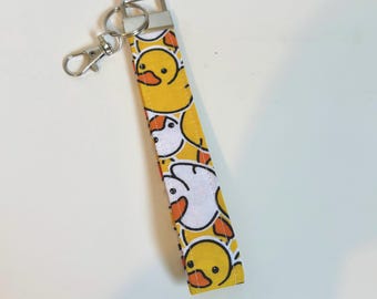 Rubber Duck Fabric Wristlet Keychain: Handmade Key Fob