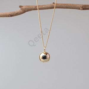 Black Onyx Gold Pendant Necklace, Cushion Cut Black Stone Necklace, Minimal Statement Disc Pendant, Unique Layering Jewelry Gift ideas