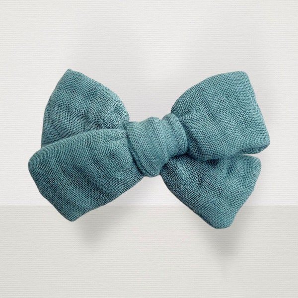 Teal bow, Ocean blue bow, Gauze bow, Baby bow, Newborn bow, Baby bow headband, Baby bow clip, Toddler bow