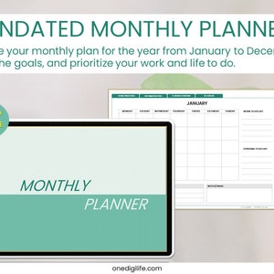 Undated Digital Monthly Planner | GoodNotes, Notability, Xodo, etc.| by One DigiLife