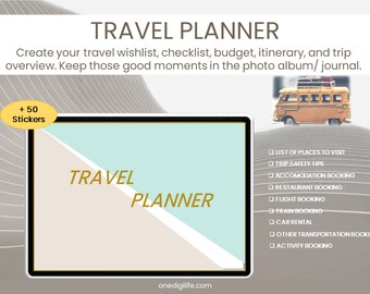 Digital Travel Planner| Itinerary| Trip Planner with Digital Stickers Pack | GoodNotes, Notability, Xodo, etc.| by One DigiLife