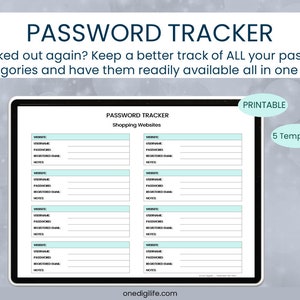 Printable Password Tracker/Password Log/ Password Organizer | GoodNotes, Notability, Xodo, etc.| by One DigiLife