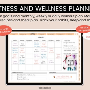 Fitness & Wellness Digital Planner with Digital Stickers Pack | GoodNotes, Notability, Xodo, etc.| by One DigiLife