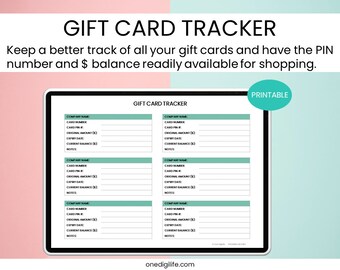 Printable Gift Card Tracker/ Gift Card Organizer | GoodNotes, Notability, Xodo, etc.| by One DigiLife