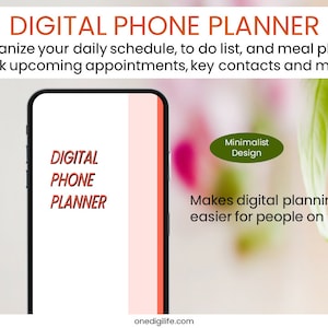 Könnte beinhalten: Ein Mockup einer digitalen Telefon-Planer-App auf dem Bildschirm eines Smartphones. Die App soll Benutzern helfen, ihren Tagesablauf, ihre To-Do-Liste und ihren Speiseplan zu organisieren. Die App ermöglicht es Benutzern auch, bevorstehende Termine, wichtige Kontakte und mehr zu verfolgen. Die App verfügt über ein minimalistisches Design.