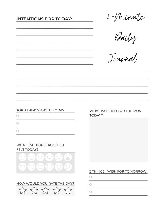 Daily 5-minute Journal digital Download 