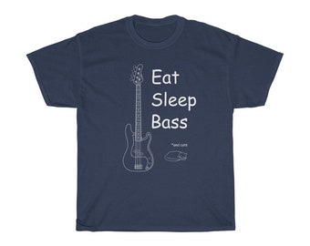 Eet Sleep Bass Cats | T-shirt met basgitaar | P-style basgitaar | Bassist Gift | Unisex Zwaar Katoenen T-aan