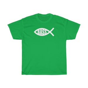 Bass Fish T-shirt | Bassist Gift | Fisherman Gift | Bass Guitar Worship Musician Gift | Unisex Heavy Cotton Tee