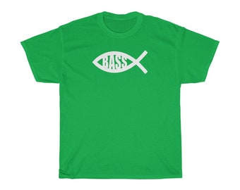 Bass Fish T-shirt | Bassist Gift | Visser Gift | Basgitaar Worship Musician Gift | Unisex Zwaar Katoenen T-aan