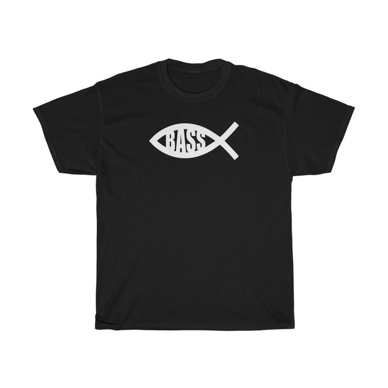 Bass Fish T-shirt Bassist Gift Fisherman Gift Bass Guitar Worship Musician Gift Unisex Heavy Cotton Tee image 4