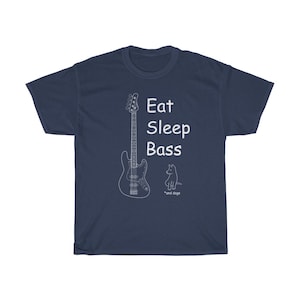Eat Sleep Bass Dogs | Bass Guitar T-Shirt | J-style Bass Guitar | Bassist Gift | Unisex Heavy Cotton Tee