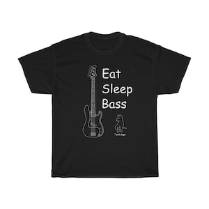 Eat Sleep Bass Dogs | Bass Guitar T-Shirt | P-style Bass Guitar | Bassist Gift | Unisex Heavy Cotton Tee
