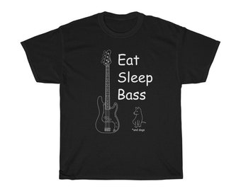 Manger Sleep Bass Dogs | T-Shirt Guitare Basse | | de guitare basse de style P Bassiste Gift | Tee unisexe en coton lourd