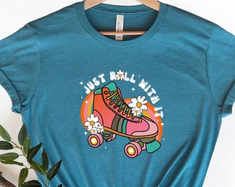 Skate Tee Roller Skating Shirt Roller Derby T-Shirt Retro Summer Shirts Skating T-Shirt Roll ride float glide,T-Shirt